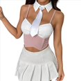thumbnail image 2 of Conjunto de Dos Piezas A Rayas para Mujer, Que Incluye un Top de con Cuello Falso y una Minifalda Rosa L, 2 of 10