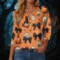thumbnail image 2 of Godom Halloween Shirt for Women - Happy Halloween Pumpkin Graphic Womens 3/4 Sleeve Shirts V Neck Tops, 2 of 5