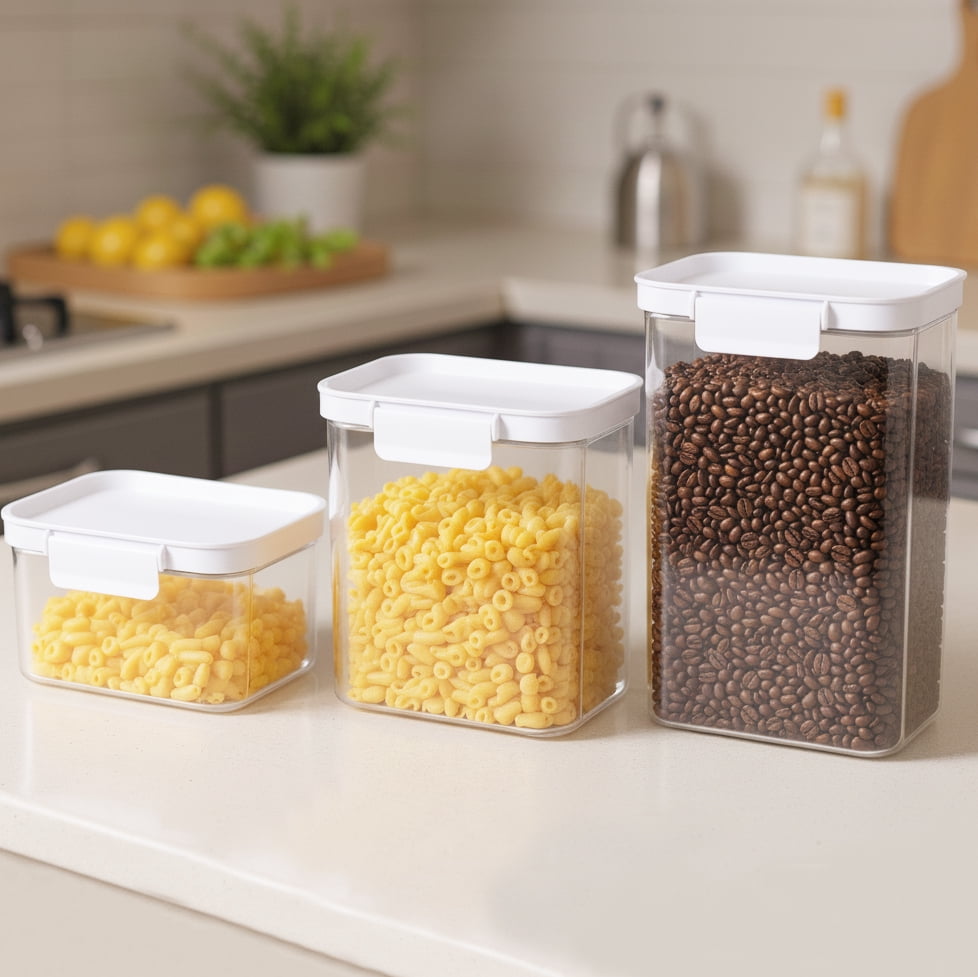 Mainstays Large Rectangular Plastic Pantry Storage Canister, Kitchen Food Storage Container for Dry Foods and Pantry Organization, 6.9" W x 4.8" D x 9.8" H