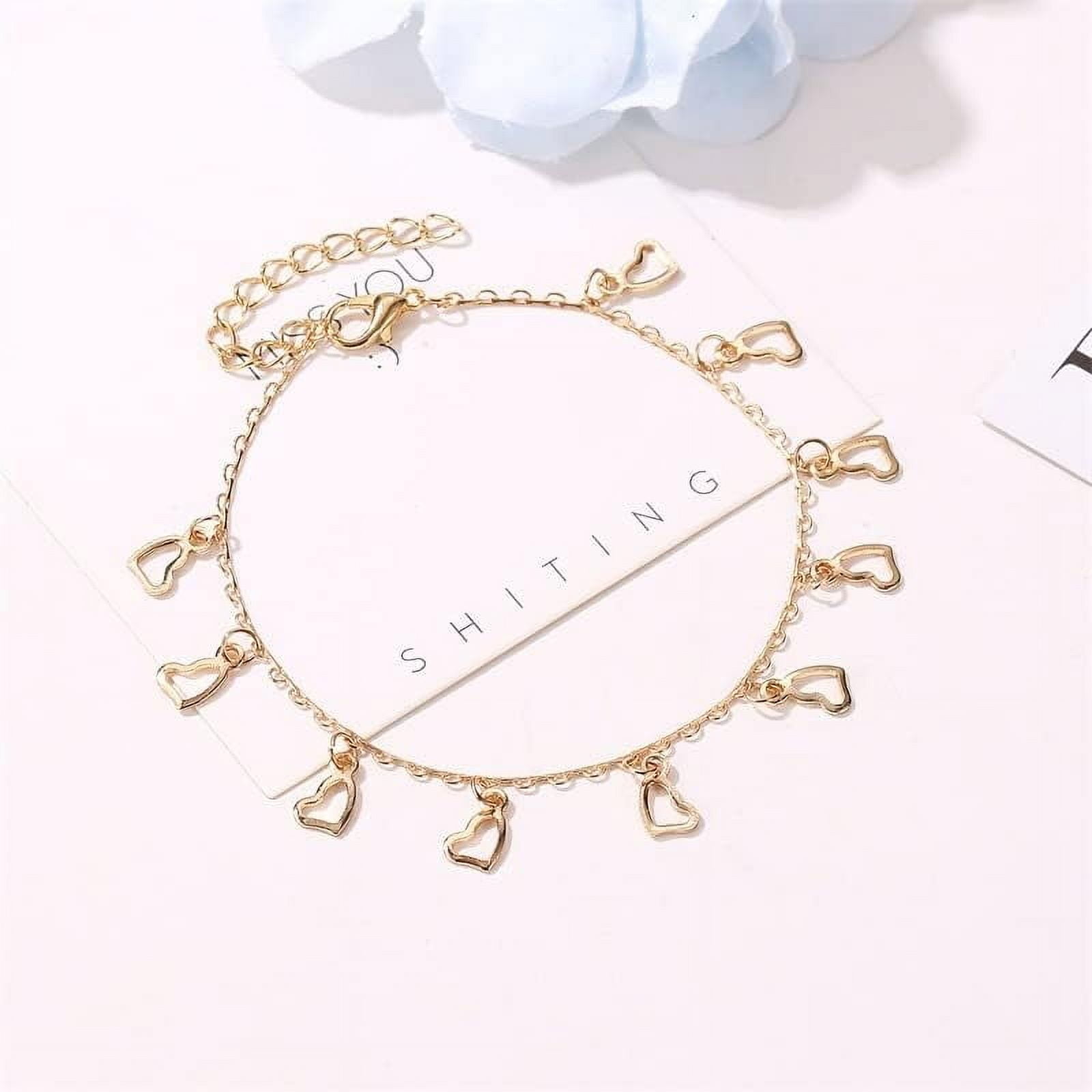 1Pcs Heart Brass Anklets for Women Anklets with Heart Charm Light Gold Link Anklets for Women Birthday Festival Elegant Gifts DIY Personalized Jewelry 9-5/8 inch(245mm)