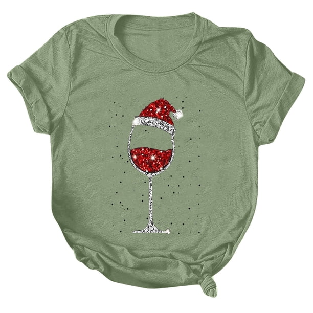 Gibobby Tops navideños para Mujer Camiseta para mujer, camisetas casuales con estampado navideño, camisetas de manga corta con cuello redondo, blusa tipo túnica(Verde,G)