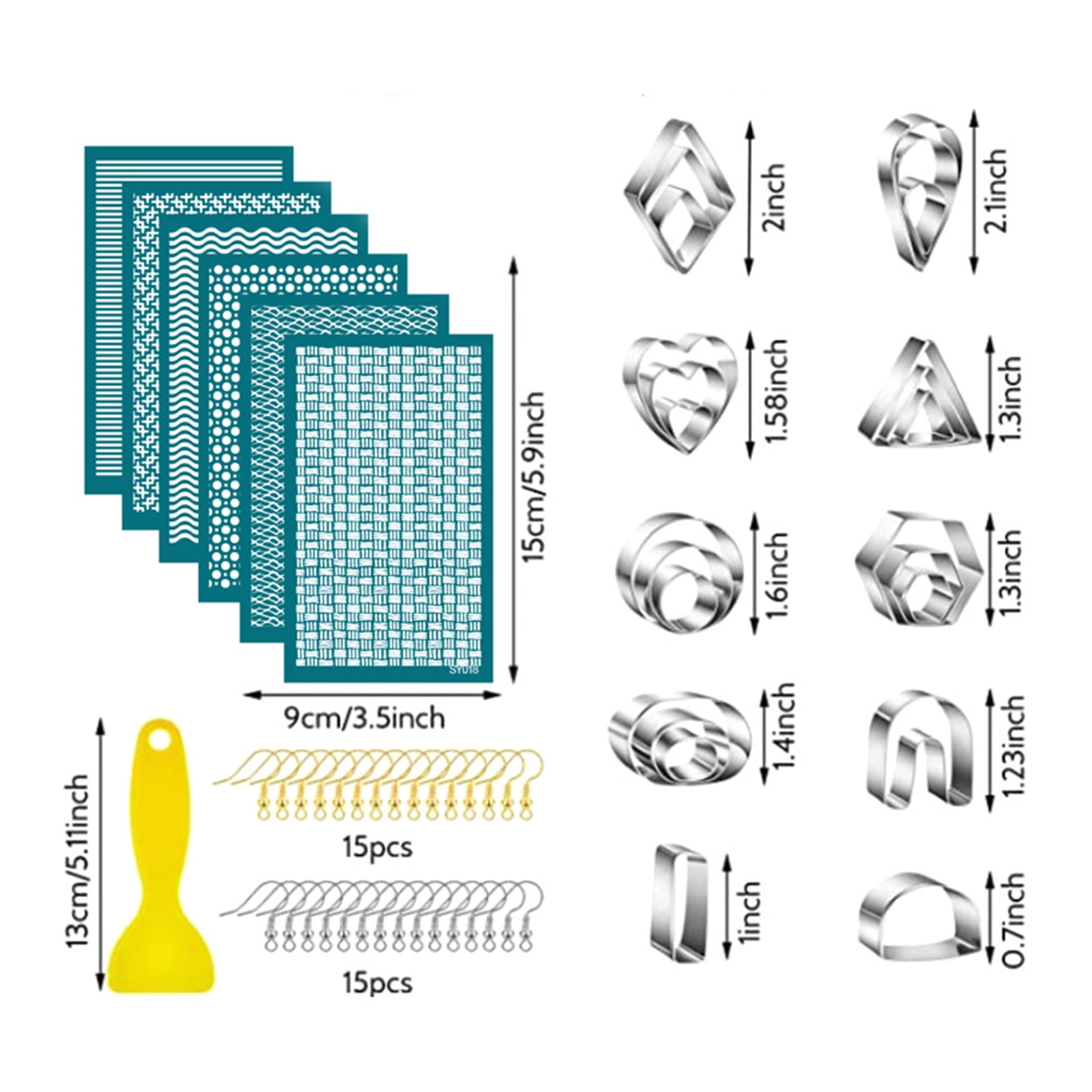 61 Pcs Earring Kit Include 6 Clay Silk Screen Stencils 24 Clay Earring Cutter 30 Earring Hooks for Earring Making