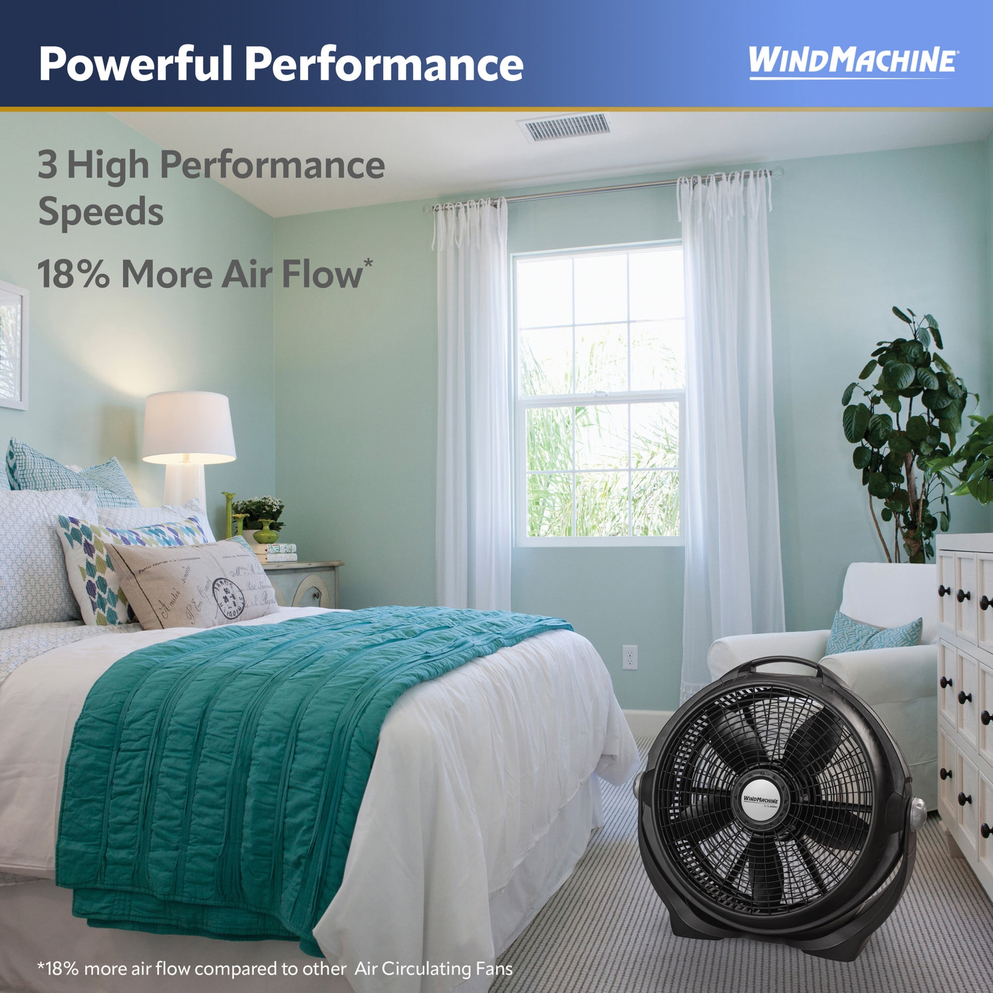 Lasko WindMachine 20" Large Floor Fan with Pivoting Head for Whole Room Cooling, 3-Speed  High Performance Air Circulator Fan, Black, A20302