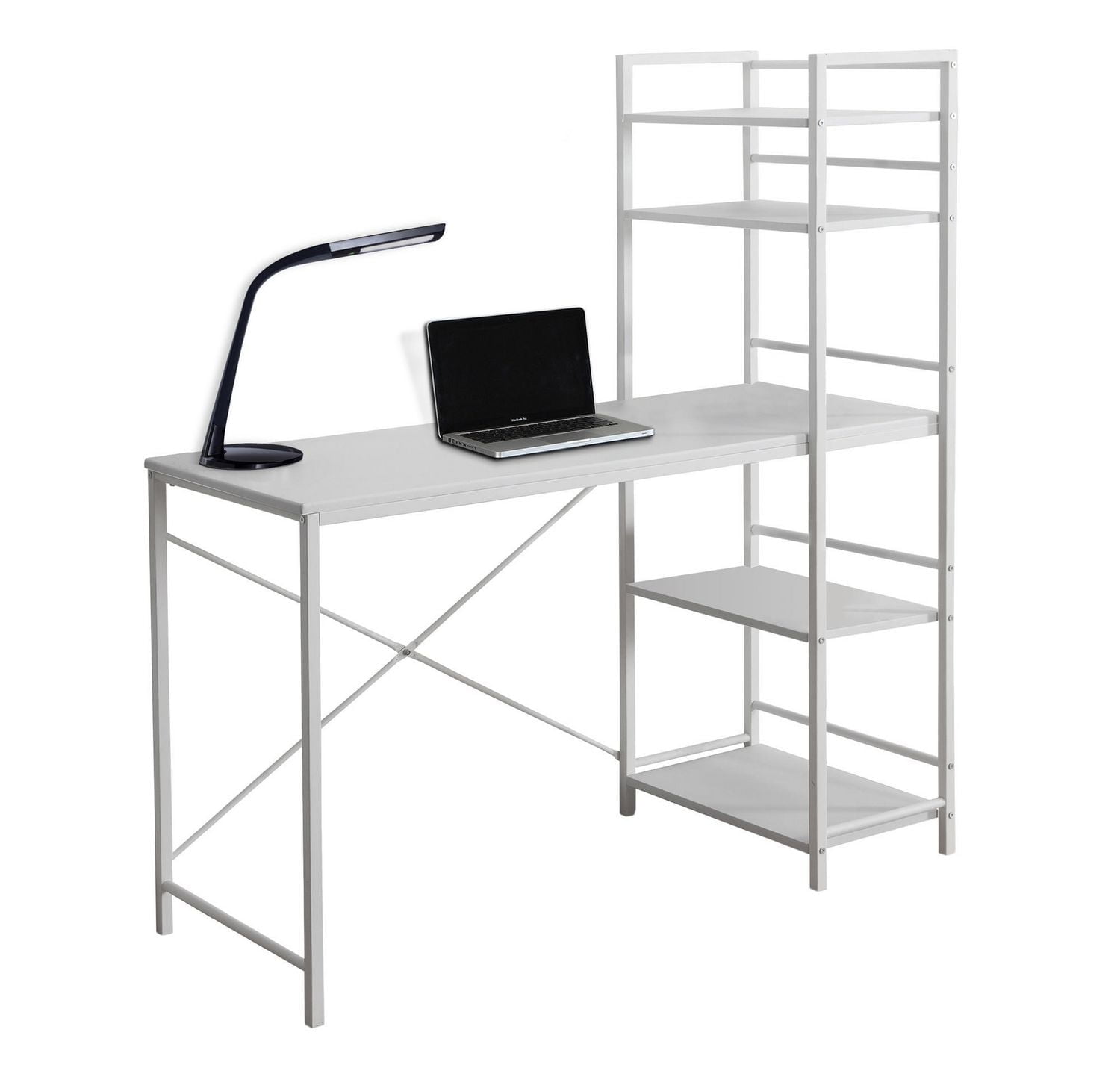 Monarch Specialties Bureau, Bureau À Domicile, Ordinateur Portable, Étagères De Rangement, 48"l, Travail, Métal, Stratifié, Blanc, Contemporain, Moderne