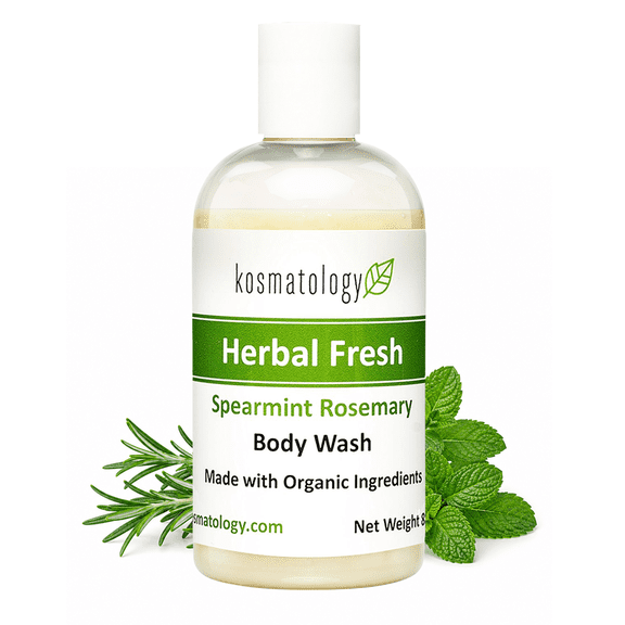 kosmatology® Spearmint Rosemary Organic Body Wash | Moisturizing Body Cleanse | Nourishing, Clean Ingredients, Infused with Spearmint and Rosemary Essential Oils | 8 fl oz
