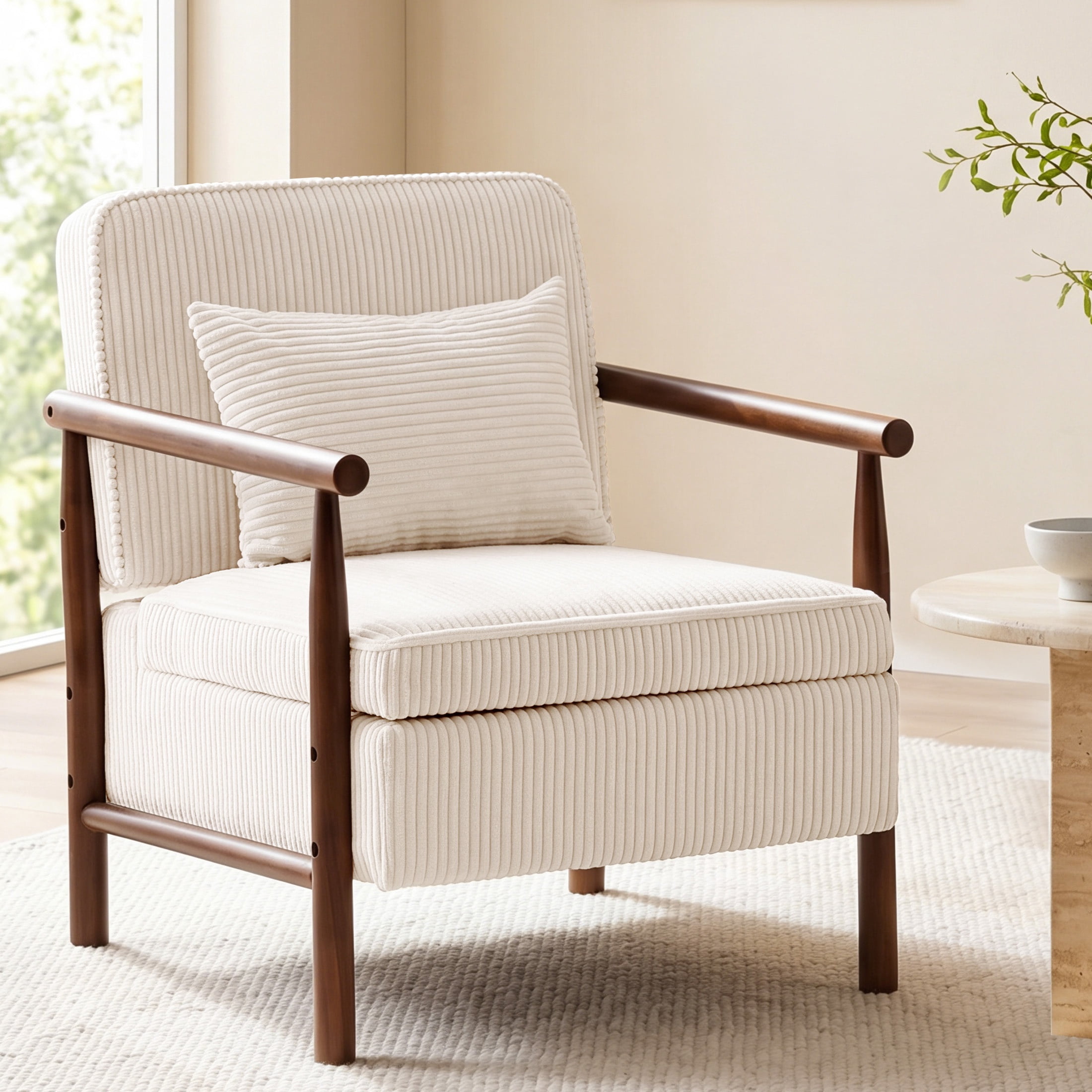 Accent Chair with Hidden Storage, LEGAHOME Antique White Modern Arm Chair for Living Room, Comfy Corduroy Reading Armchair for Bedroom, with Solid Wood Leg for 250lbs Weight Capacity