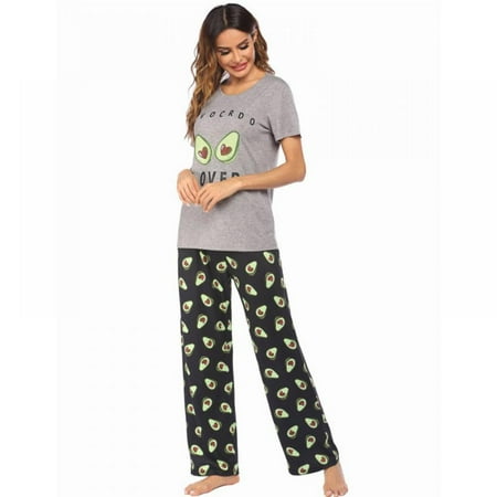 

[Clearance!]Upscale 2-Piece Pajamas Avocado Pattern Sleepwear Sleep Tops Long Pants Women Pyjamas Set Spring Summer Home Clothes S