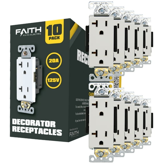 Faith [10-Pack] Duplex Receptacle Outlet, Non-Tamper-Resistant 3-Prong Outlet Receptacle, 3-Wire, Self-Grounding, 2-Pole,20A 125V, UL Listed, White