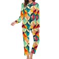 thumbnail image 3 of Color Vintage Geometric Pajamas Autumn Abstract Art Home Oversized Sleepwear Womens Long Sleeve Printed Retro Pajama Set, 3 of 7