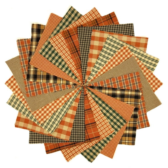 40 Autumn Spice Homespun Orange Plaid 6 inch Pre-Cut Cotton Quilt Squares Fall Charm Pack by JCS Fabric