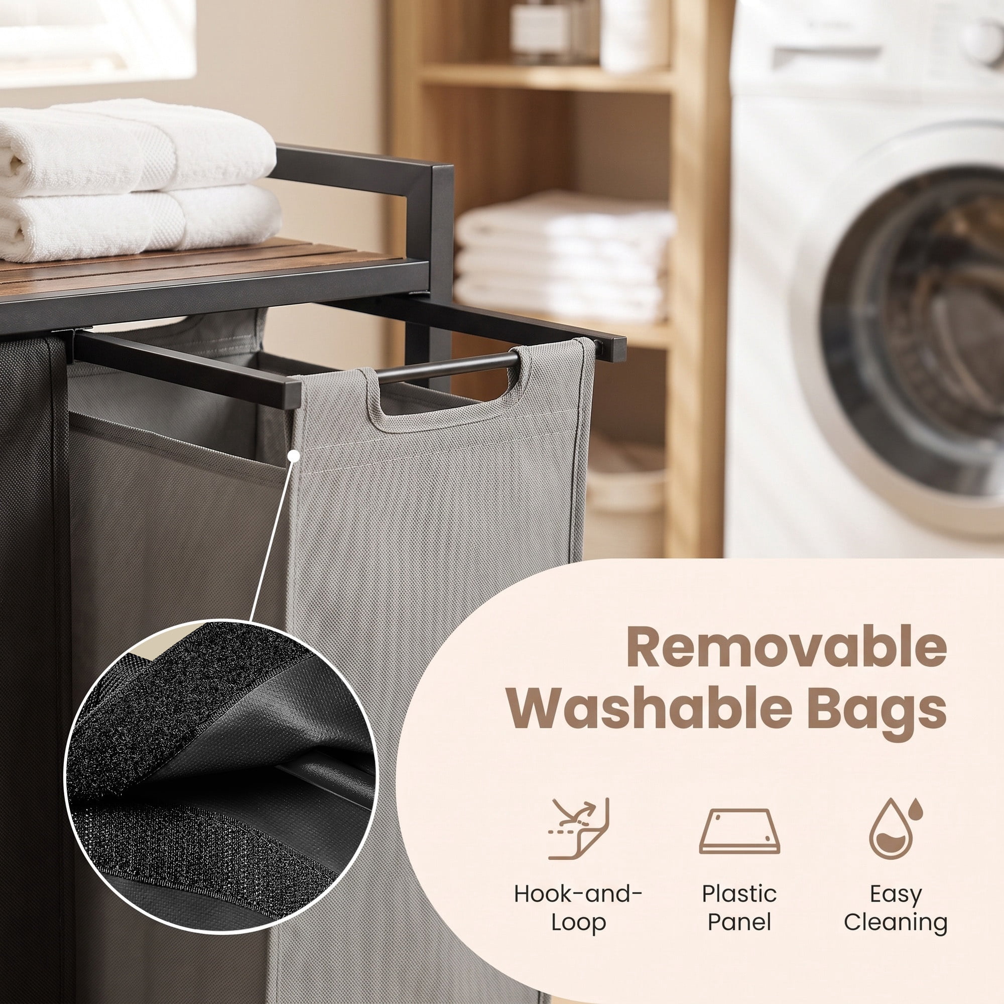 Ledrem 2-Compartment Laundry Hamper with Removable Bags & Storage Shelf, Rustic Brown/Charcoal Grey