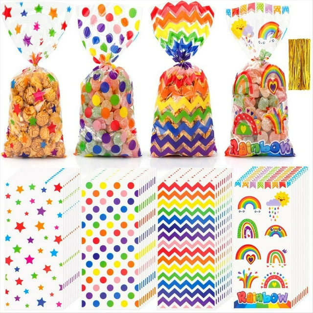 100 Bolsas de Cumpleaños para Niños, Bolsas Transparentes para Dulces, Galletas, Bolsas de Celofán para Dulces, Regalos de Cumpleaños, Regalos DIY.