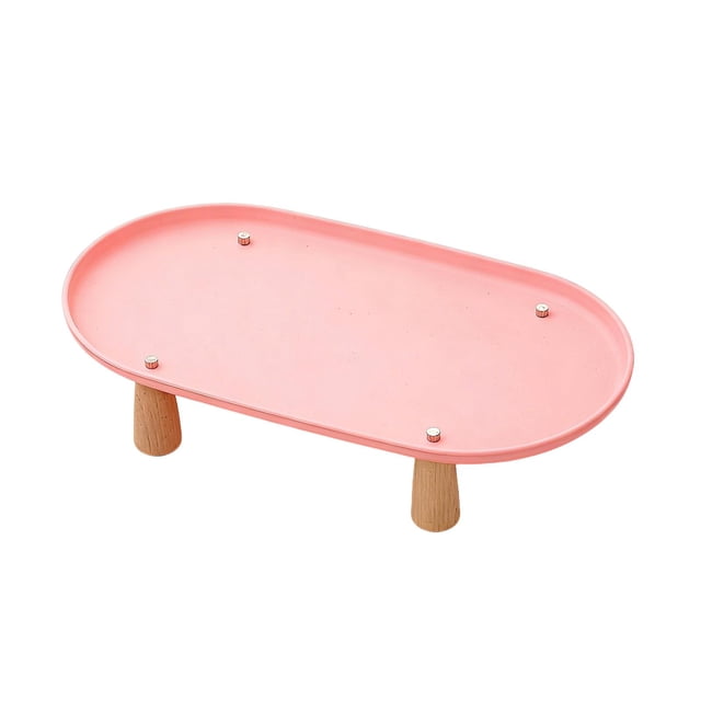 Soporte elevado para comedero de gatos, de plástico antiderrame y con base de madera. Rosa 38cmx21cm