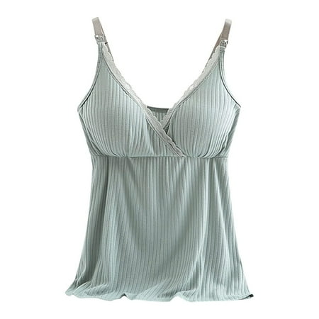 BRDFRL Women s Plus Size Nursing Tank Tops Maternity Breastfeeding with Padded Bra Cami Shirt Sexy Tops for Pregnant Mint Green XL