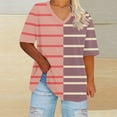 thumbnail image 2 of hotojiny Spring Tops for Women Plus Size Stripe Half Sleeve T Shirts Comfortable V Neck Oversized Summer Tee Clothes, 2 of 4