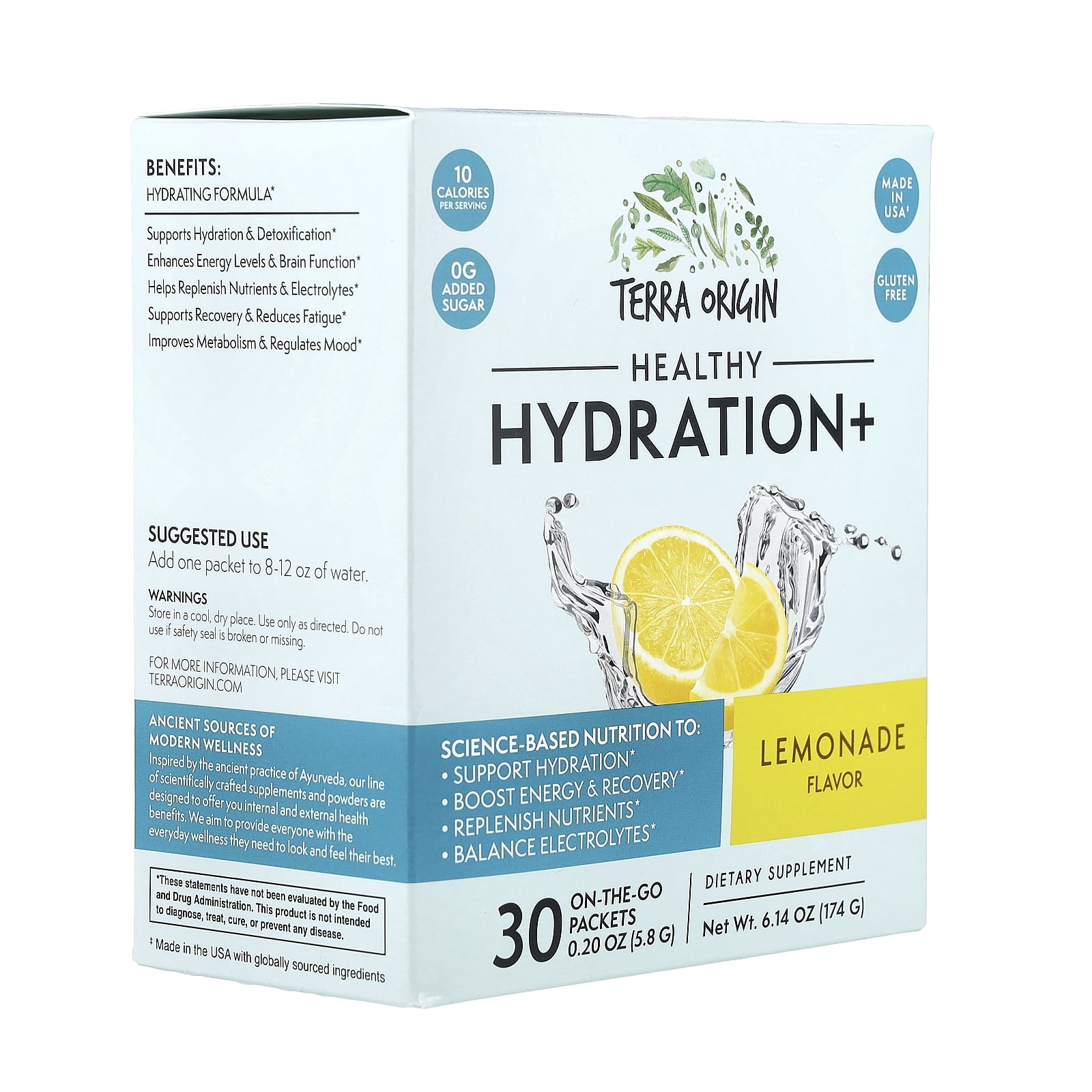 Terra Origin Healthy Hydration+, Lemonade, 30 On The Go Packets, 0.20 oz (5.8 g) Each