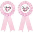 thumbnail image 1 of 2 Pieces "Daddy" and "Mom" Tinplate Button Pins Gender Reveal Button Pins New Dad Mom Gifts for Baby Shower Party (Pink), 1 of 5