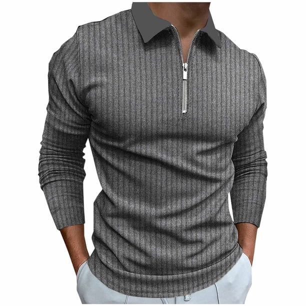 pstuiky Camisas para hombre de manga larga, Camiseta de culturismo informal con cuello alto y cremallera, manga larga y elástica, para hombre tops de invierno para hombre l