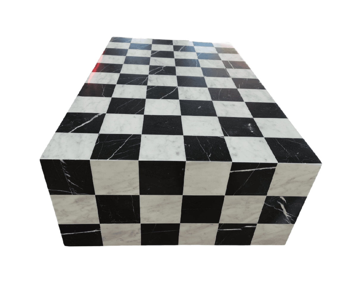 Genuine Marble Coffee Table - Nero Black / Carrara Tiled Marble