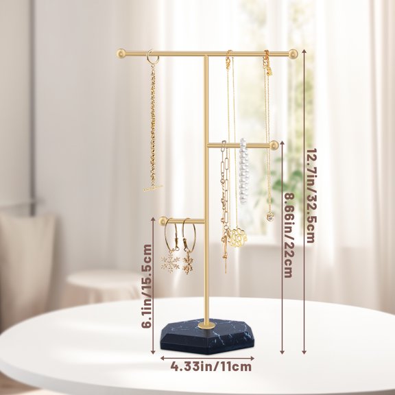 Jewelry Organizer  Necklace Bracelet Ring Stand Dislpay for Women，3-Tires Rack ，Easy Install with Suitable Screws,Gold