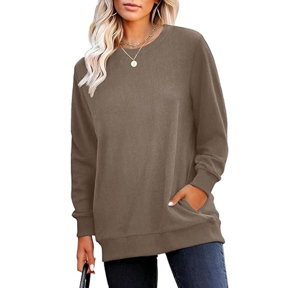 Goodtrade8 Womens Sweatshirts Solid Color Fleece Pullover Sweatshirt Crewneck Loose Casual Flannel Long Sleeve Women Winter Tops