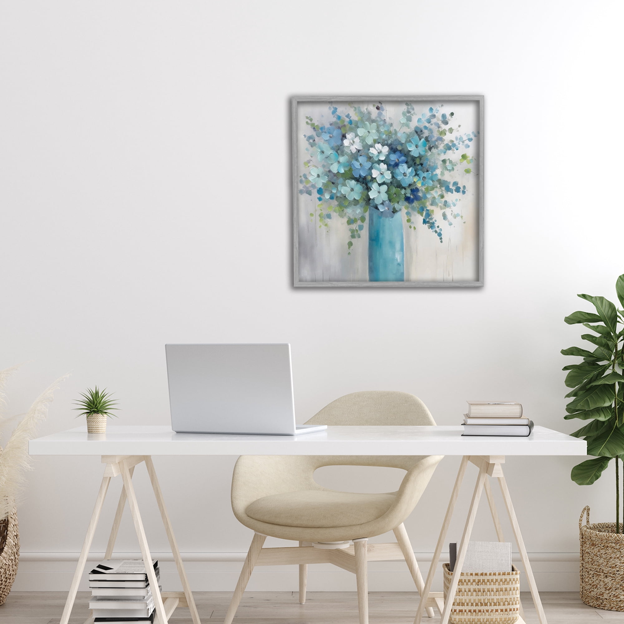 Stupell Industries Indigo Bouquet in Blue Vase Gray Framed Giclee Art, design by Creative Studio