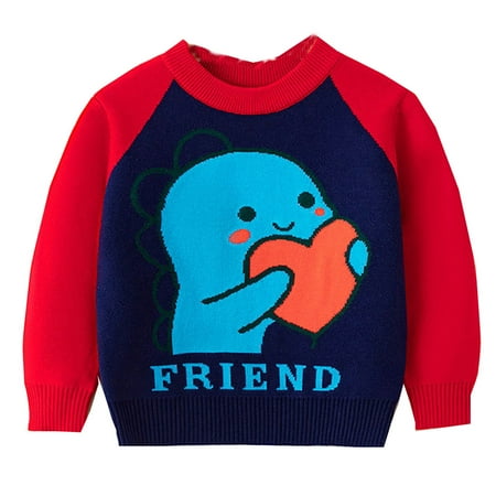 

Fsqjgq Quarter Zip Pullover Youth Toddler Boys Girls Cartoon Love Little Dinosaur Print Sweater Long Sleeve Warm Knitted Pullover Knitwear Tops Sweater 2T Sweater Boys Vest Cotton Blend Navy 140