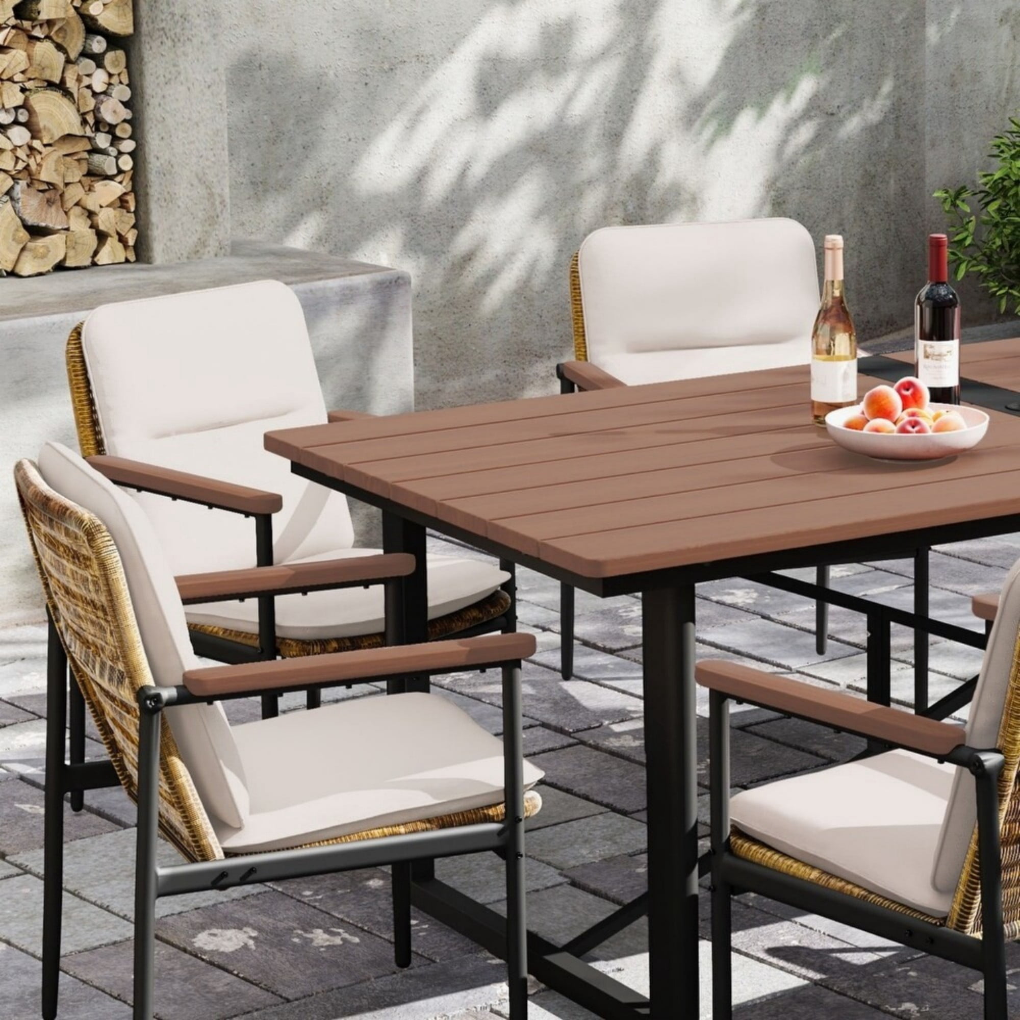 Patio Dining Chairs Set of 4, Aluminum Wicker Outdoor Chairs with Cushions, All Weather Rattan Patio Furniture for Garden Backyard Porch, Light Gray
