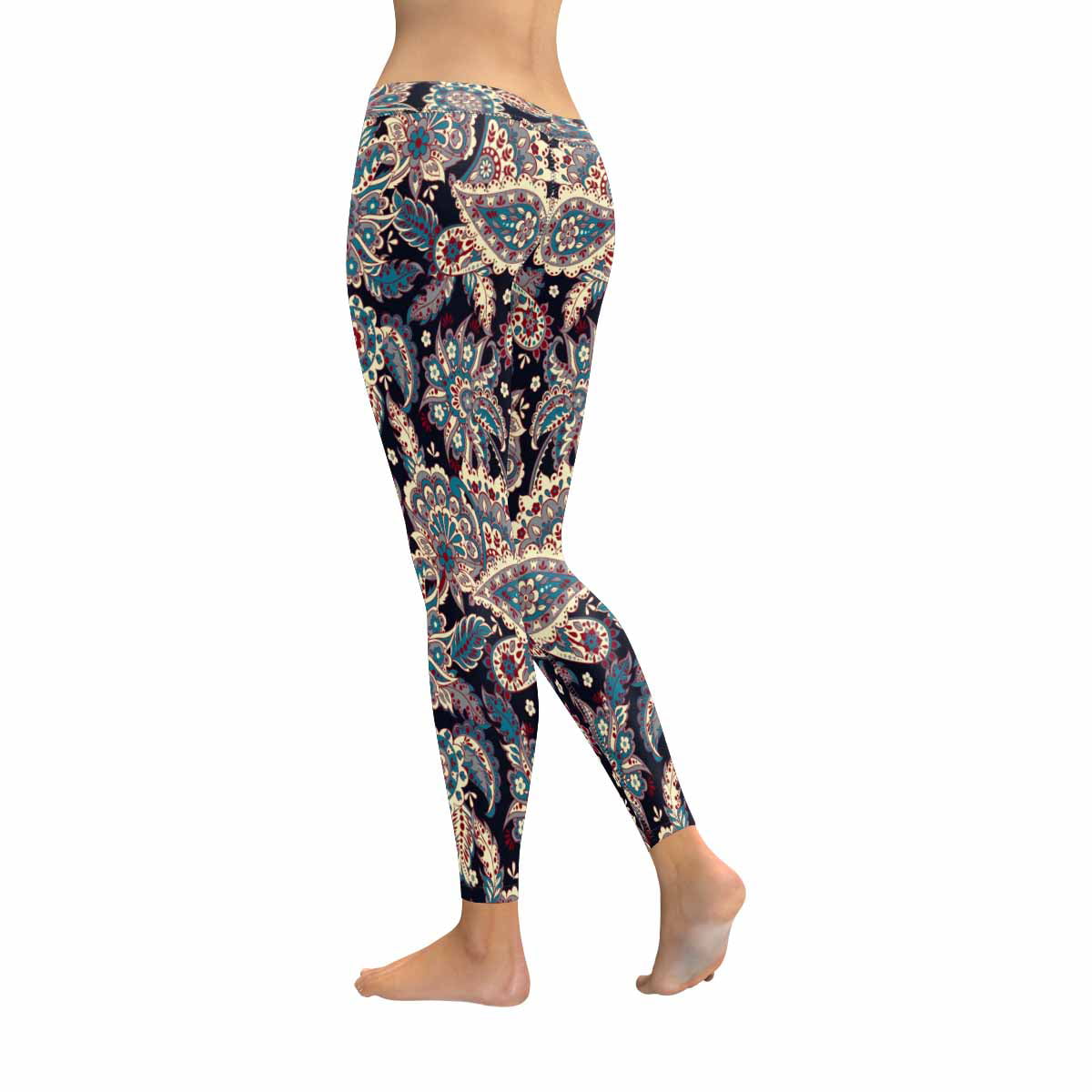 SUNENAT Colorful Paisley Indian Floral Women's Capri Leggings Stretchy  Skinny Yoga Pants M 