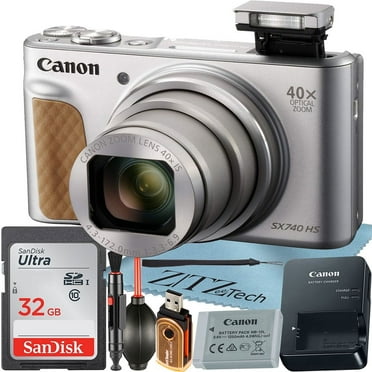 Canon PowerShot SX740 HS Digital Camera (Silver) with 40x Optical Zoom Lens   SanDisk 32GB Memory Card   Cleaning Pen   ZeeTech Starter Bundle (International Model)