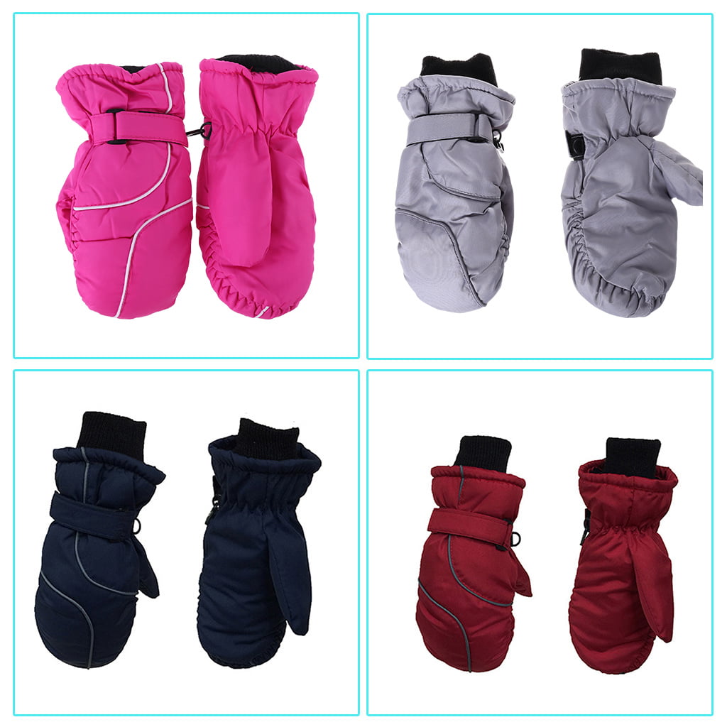 Losping Toddler Kids Winter Snow Ski Gloves Waterproof Windproof Solid Color Patchwork Thicken Warm Adjustable Stretchy Mittens 5-9T 
