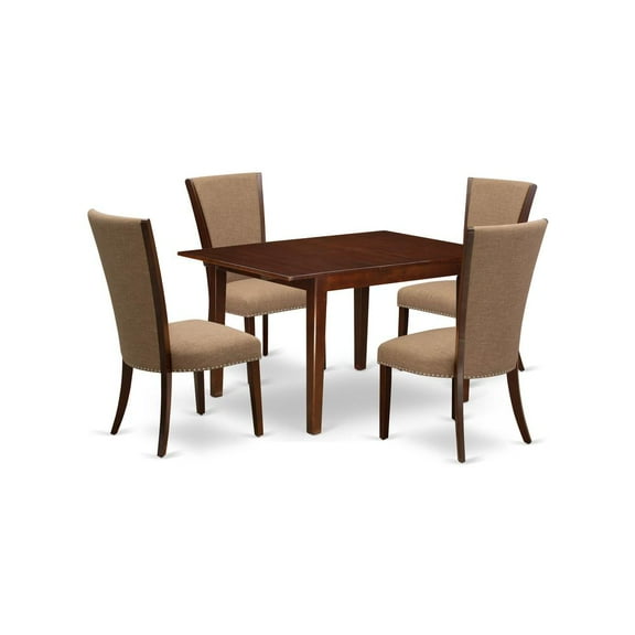 East West Furniture East-West Furniture MLVE5-MAH-47 - A dinette set of 4 fantastic parson dining chairs with Linen Fabric Light Sable color and a gorgeous dinner table with Mahogany Finish
