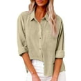 thumbnail image 2 of Yigetop Linen Button Down Shirt Women! Womens Casual Long Sleeve Cotton Blouse Loose Fit Collared Work Gauze Tops with Pocket Womens Linen Tops Beige L, 2 of 9