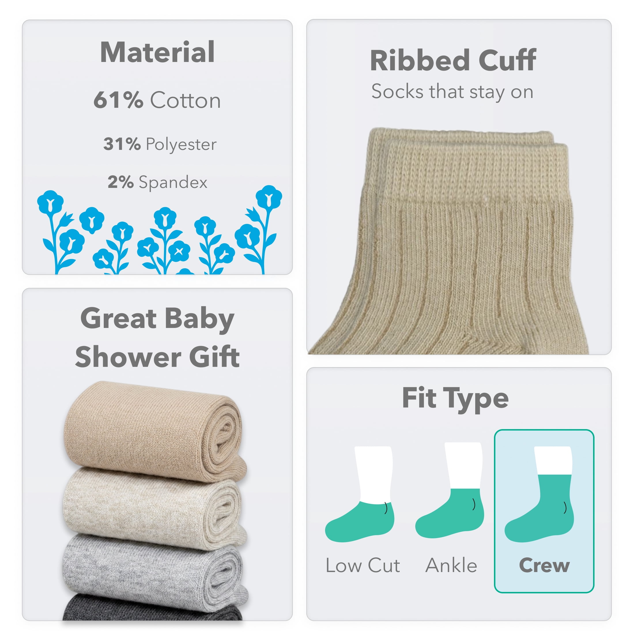 Carter's Child of Mine Baby Unisex Crew Socks, 6 Pack, 0-6 Months