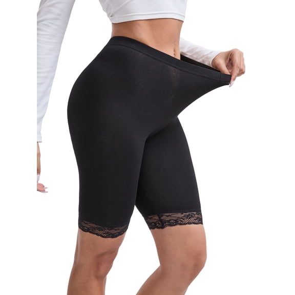 DARING DIVA Women's Lace Trim Soft Control Panties Mid Thigh Slimmer S Black