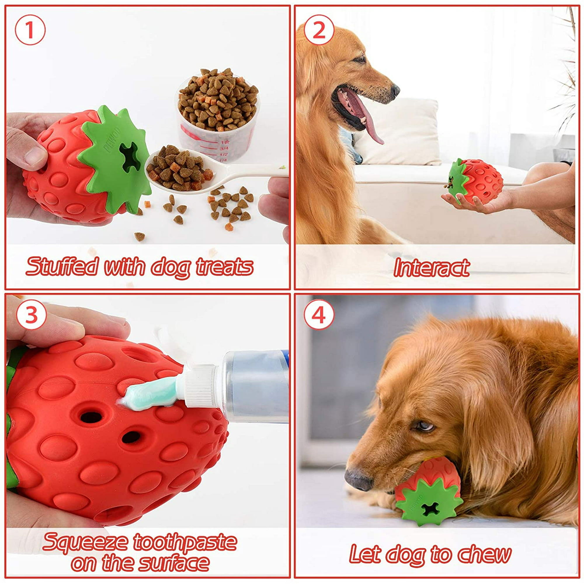 Diannasun Dog Chew Toy For Aggressive Chewers Indestructible Durable Tough Teething Toy Treat Dispensing Toys For Medium Big Dogs strawberry Other