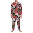 thumbnail image 3 of Balery Skull and Roses Pijama para Hombre de Dos Piezas con Manga Larga, Conjunto de Dormir y Descanso Suave con Bolsillos-Large, 3 of 7