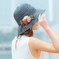 thumbnail image 3 of DONGYUN001-Sombrero de ala ancha flexible para mujer, sombrero de paja, para vacaciones al aire libre, playa, informal, floral, Panamá, 3 of 4