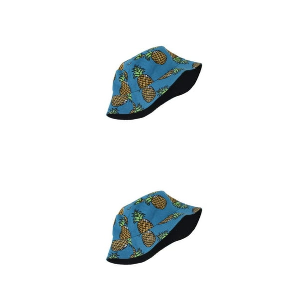 Qarigey Sombrero de cubo Patrón de frutas al aire libre Sombrilla Sombreros de pescador Piña azul Piña azul 56-58cm 2piezas