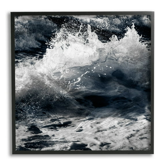 Blue Ocean Waves Distressed Surface Coastal Framed Art Print Wall Art, 17x17