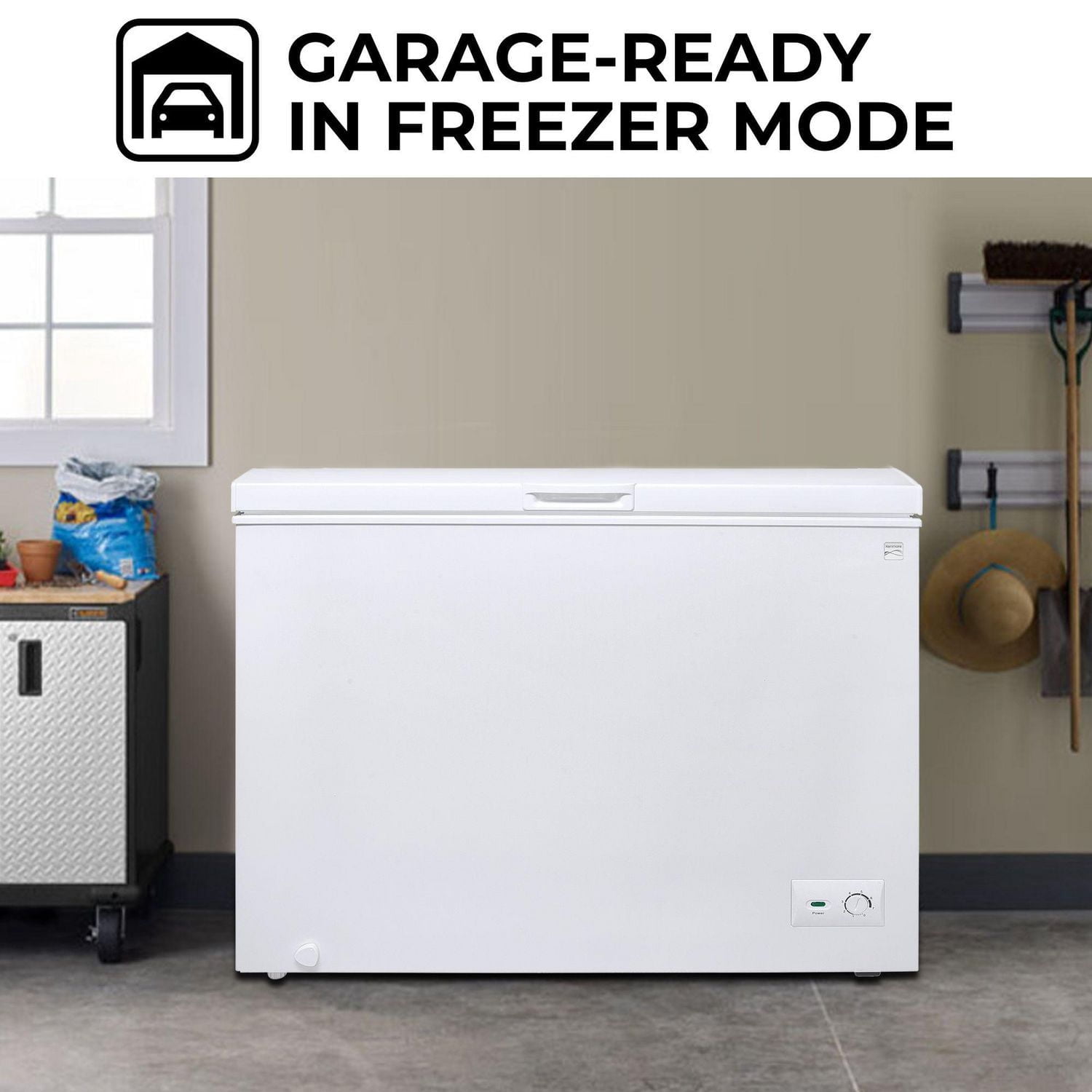 Kenmore 8.7 Cu. Ft Chest Freezer, 246L, Manual Defrost, Balanced Hinge Lid, Garage-Ready, White, Small Freezer