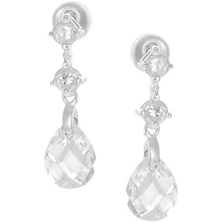 Brinley Co. Pear-Set CZ Silvertone Drop Earrings