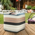 thumbnail image 5 of 20" Blue Pink And Ivory Stripe Cube Indoor Outdoor Pouf Ottoman, 5 of 10