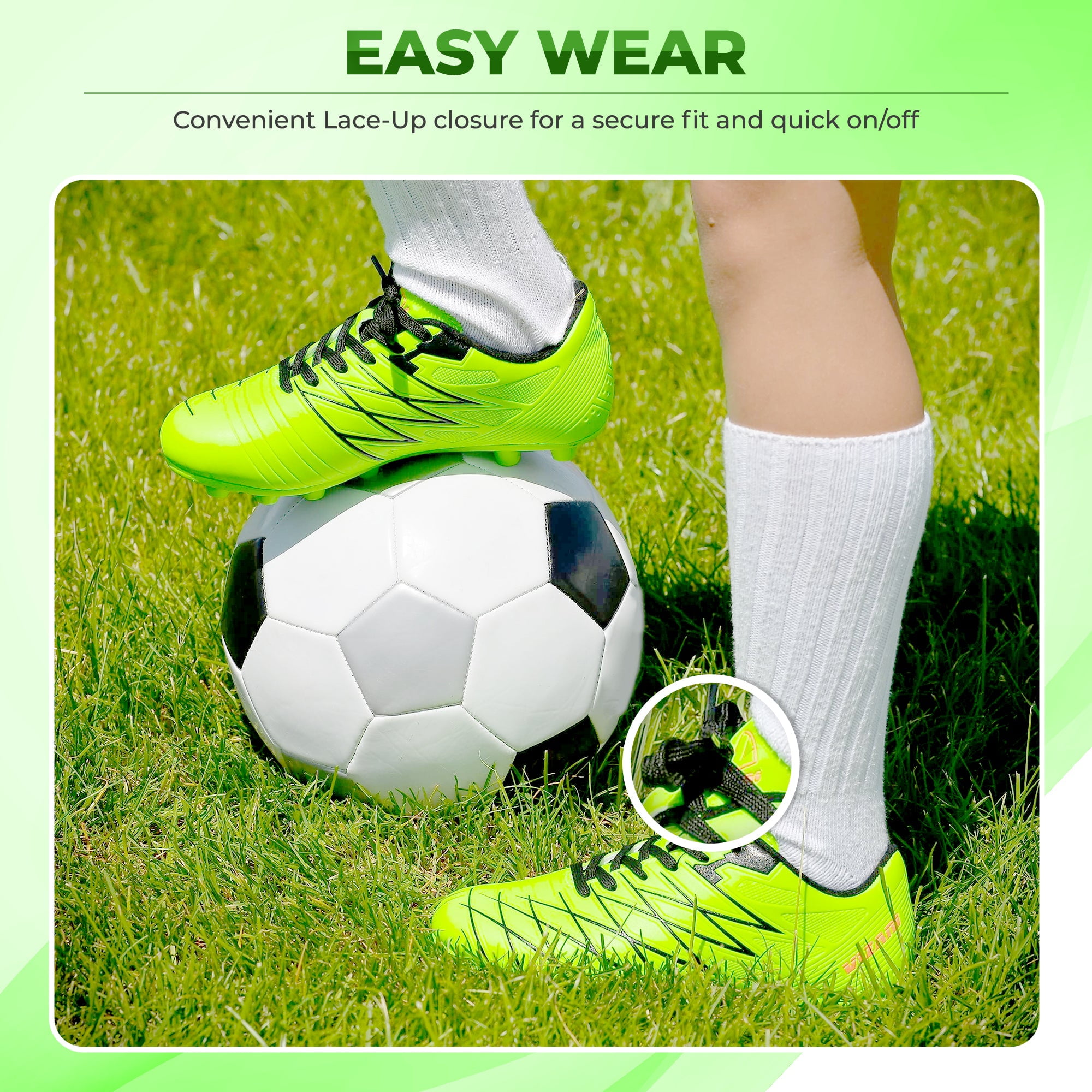 Vizari Boca Firm Ground Soccer Cleats for Kids & Youth – Lightweight, Durable, Comfortable Shoes with Traction & Padded Heel - Green/Black, 8