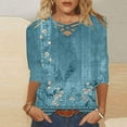 thumbnail image 2 of Jewelreauty Women Plus Size Tunic Tops Elbow Length Criss Cross Floral T-Shirts Summer Casual Tee, 2 of 5