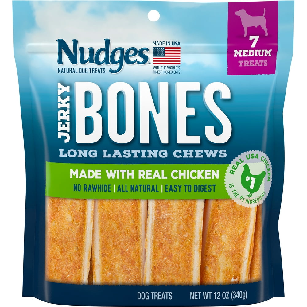 Nudges Natural Dog Treats Jerky Bones Made with Real Chicken, Long