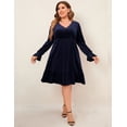 thumbnail image 5 of Women's Plus Size V Neck Velvet Dress, Solid Simple Loose Midi Swing Dresses, Navy Blue, 5 of 6