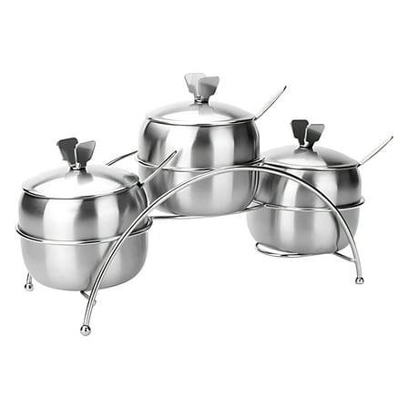 3 Pcs Spice Storage, Stainless Steel Condiment Set with Lids and Spoons, Modern Design, Great for Kitchens and Parties, Reusable and Long-Lasting