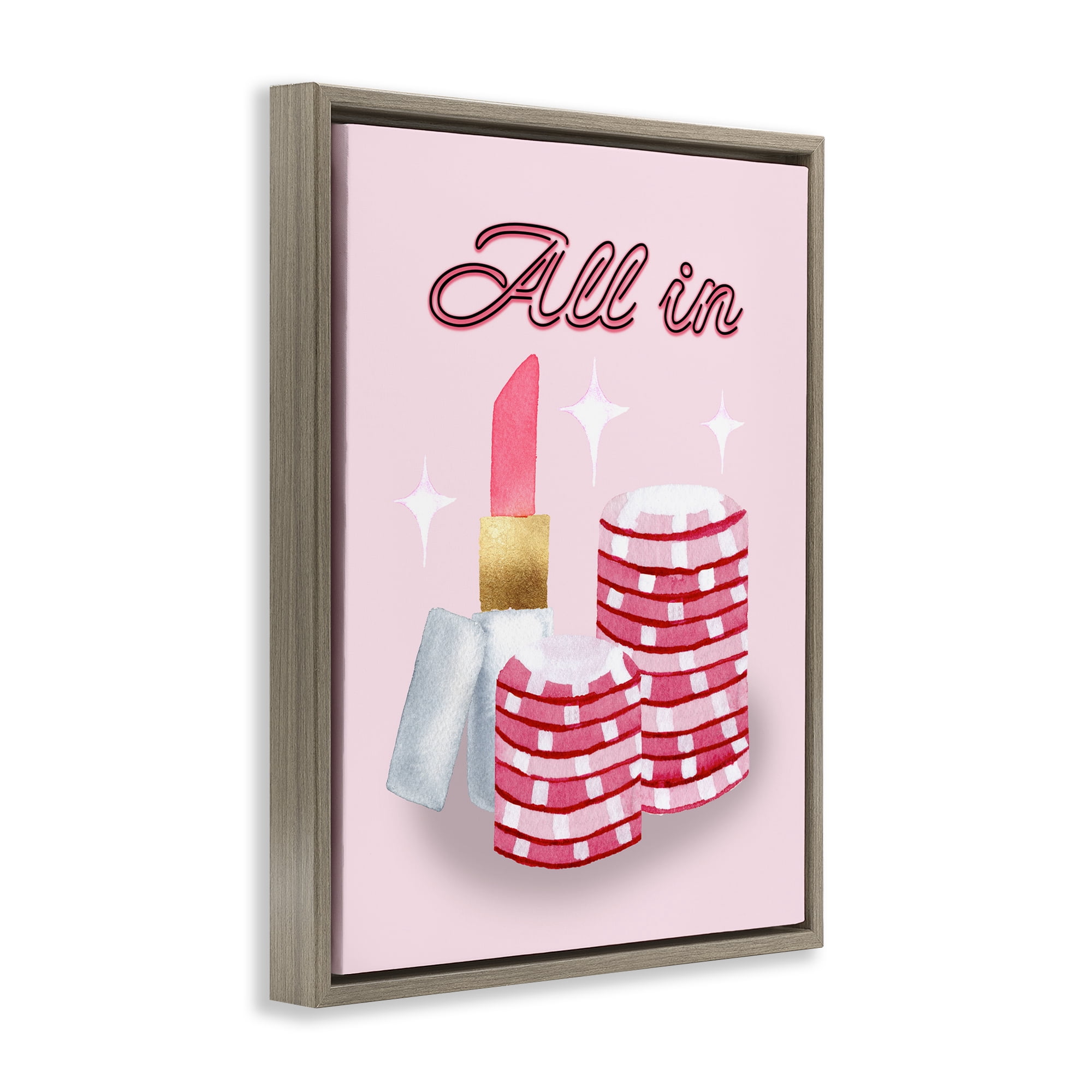 All In Poker Chips & Lipstick Brown Framed Floater Canvas Wall Art, design by Nina Jacobs