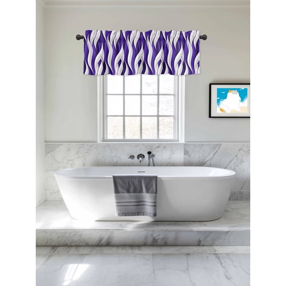 Valances for Windows,Purple White Wavy Lines Kitchen Curtain Valance Short Rod Pocket Panels Modern Abstract Stripes Small Window Treatment for Living Room Bedroom Bathroom,42"Wx12"L